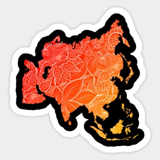 Colorful mandala art map of Asia with text in red and orange Sticker